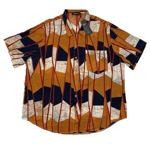 Incerun Shirt Mens 5XL Orange Multi Abstract Vertical Stripe Geo Print Loose